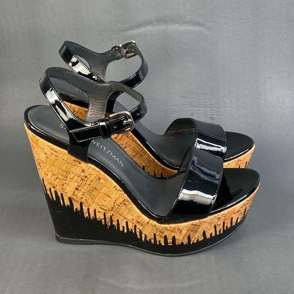 Stuart Weitzman  Patent Leather Slingback Wedges sandals Womens size 8.5 W